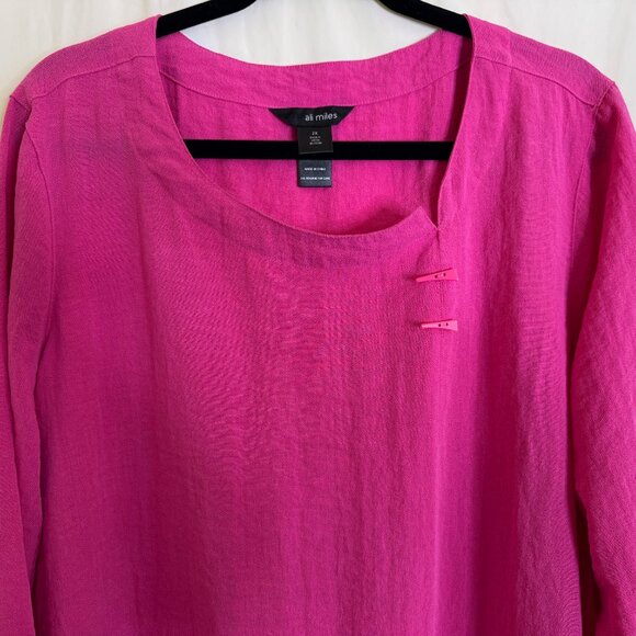 NWOT Ali Miles Women's Pink Lagenlook Top Size 2X Buttons Relaxed Boho - Picture 2 of 8